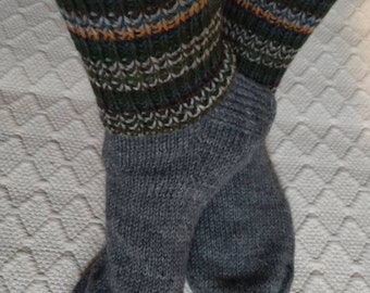 Wool socks mens Big size boot SOCKS dark gray browns greens d orange Handknitted Warm Durable Cozy winter Gift idea Handmade in  FINLAND