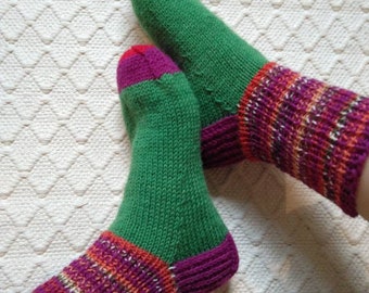 Wool socks Boys mens Womens Girls Warm durable cozy handknit green multi color boot socks big size warm winter Gift idea Handmade in FINLAND