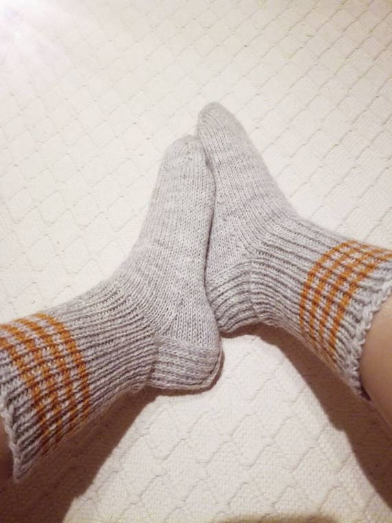 Wool socks mens Big size boot socks gray with dark yellow | Etsy