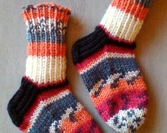 Kids wool socks multicolour Childrens Handknitted cozy warm Winter socks boys girls 1y 2y Todlers gift Orange brown gray Handmade in Finland