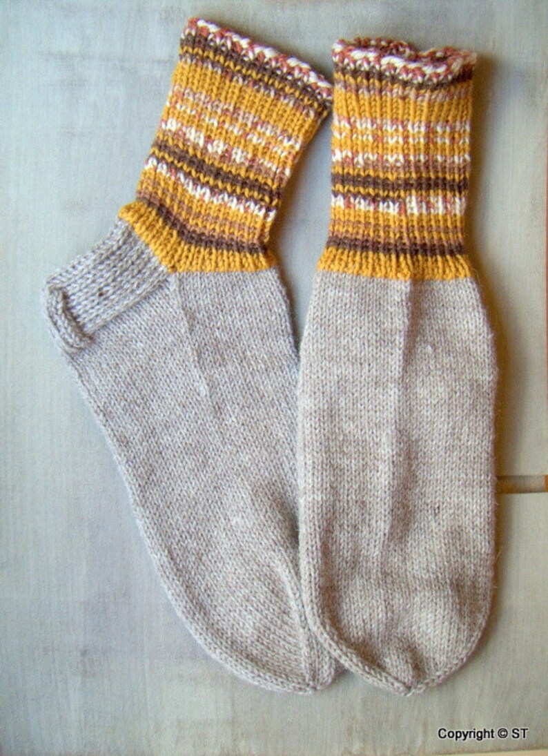 Wool socks mens Big size Boot socks warm gray with mustard yellow browns Hand knitted Warm Durable Cozy wool Gift idea Handmade in FINLAND