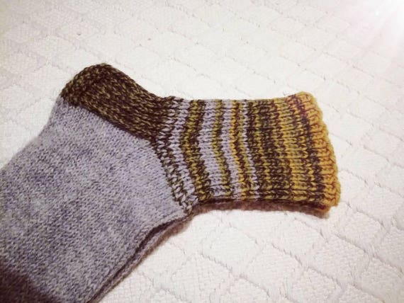 Wool socks mens Big size Boot socks warm gray with mustard yellow browns Hand knitted Warm Durable Cozy wool Gift idea Handmade in FINLAND