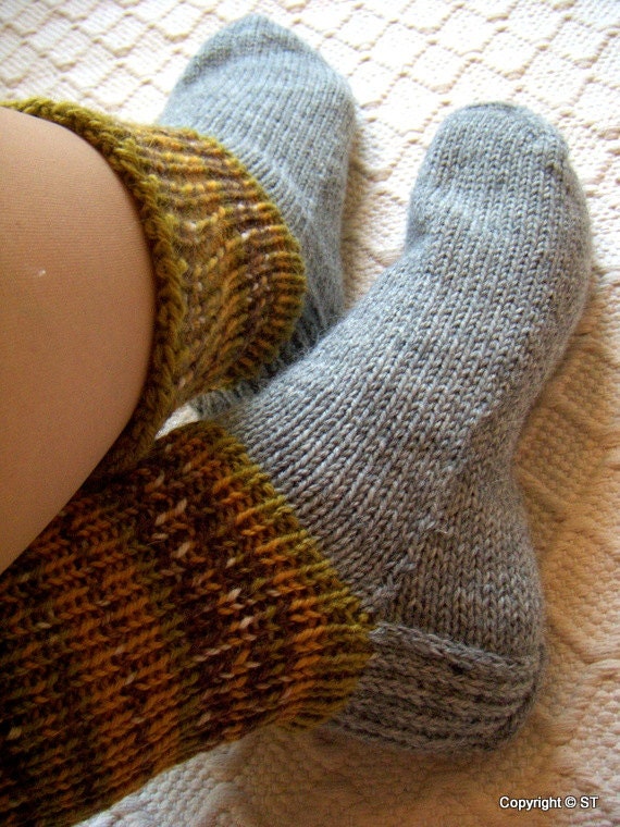 Wool socks mens Big size Boot socks warm gray with mustard yellow browns Hand knitted Warm Durable Cozy wool Gift idea Handmade in FINLAND