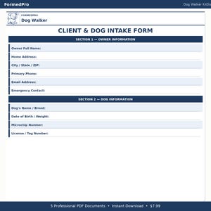 Editable Dog Walker Forms Bundle | Dog Walking Business Client Intake ...