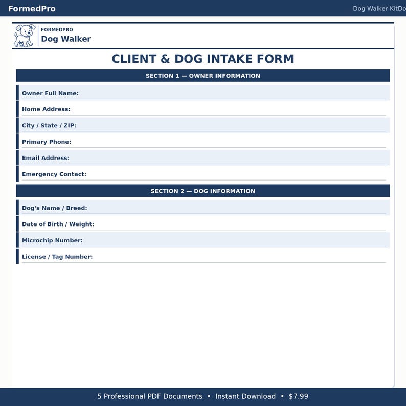 Editable Dog Walker Forms Bundle | Dog Walking Business Client Intake ...