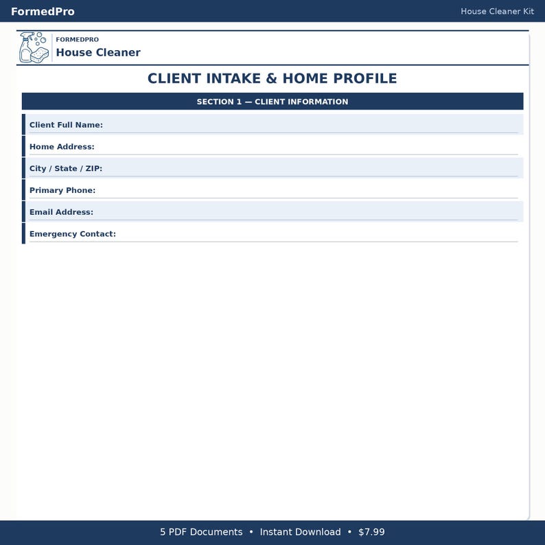 Editable House Cleaning Forms Bundle | Cleaning Business Client Intake ...