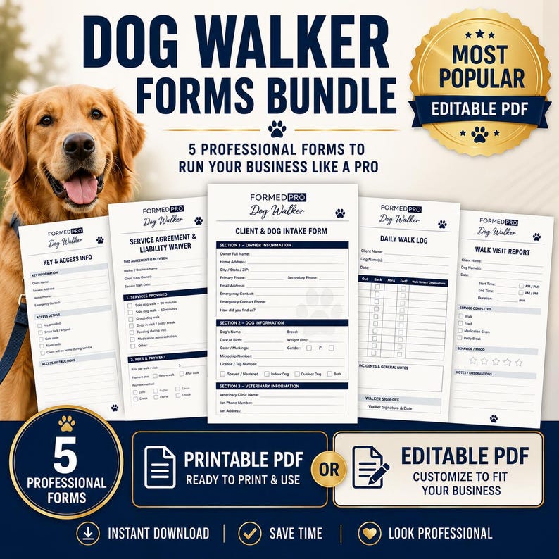 Editable Dog Walker Forms Bundle | Dog Walking Business Client Intake ...