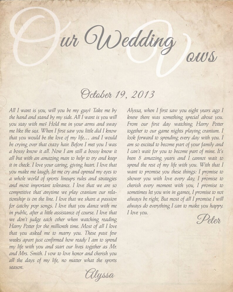 Custom Script Quote Wedding Vows Wall Art Digital Print Etsy