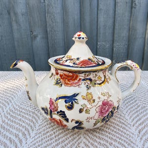 Vintage Mason's Mandalay järnstenstekanna, handmålad blommig engelsk porslin, 14 cm
