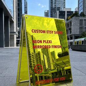 Custom Neon Plexi A-Frame Sign, Mirrored Finish Sidewalk Board, Heat-Bent Plexiglass Menu Sign