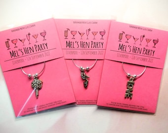 Bright Pink Hen Party Favours Team Bride Tribe Personalised Wedding Wine Glass Charms Party Bag Fillers - Other Colours Available!