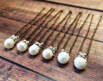 Seis horquillas de boda de estilo vintage hechas a mano con perlas de agua dulce