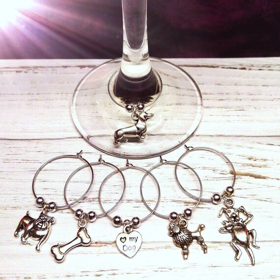 I LOVE MY DOG! Wine Glass Charms Handmade Table Decorations Gift Pack Pet Dog Person Gift