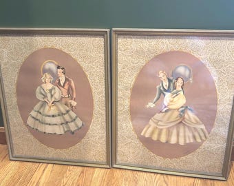 Vintage Morris & Bendien „Brewster“ Romantisches Brautpaar Lithographie Drucke - 2er-Set