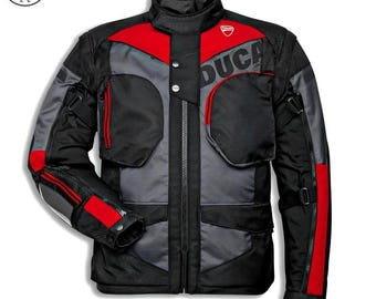 Conjunto de jaqueta e calça para motociclismo em tecido inspirado na Ducati | Equipamento de proteção CE para turismo