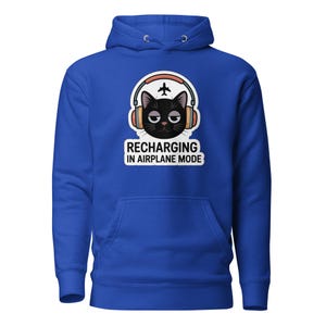 Recharging In Airplane Mode Cat Hoodie, Cozy Introvert Hoodie, Social Battery Sweatshirt