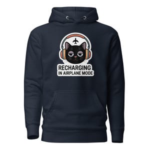 Recharging In Airplane Mode Cat Hoodie, Cozy Introvert Hoodie, Social Battery Sweatshirt