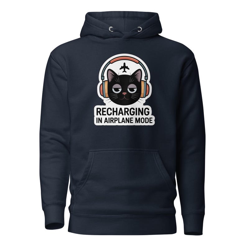 Recharging In Airplane Mode Cat Hoodie, Cozy Introvert Hoodie, Social Battery Sweatshirt