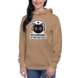 Recharging In Airplane Mode Cat Hoodie, Cozy Introvert Hoodie, Social Battery Sweatshirt