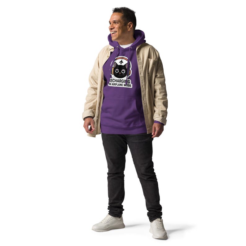 Recharging In Airplane Mode Cat Hoodie, Cozy Introvert Hoodie, Social Battery Sweatshirt