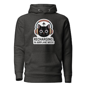Recharging In Airplane Mode Cat Hoodie, Cozy Introvert Hoodie, Social Battery Sweatshirt