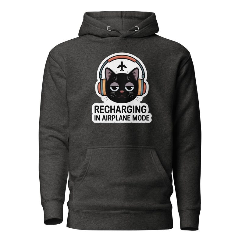 Recharging In Airplane Mode Cat Hoodie, Cozy Introvert Hoodie, Social Battery Sweatshirt