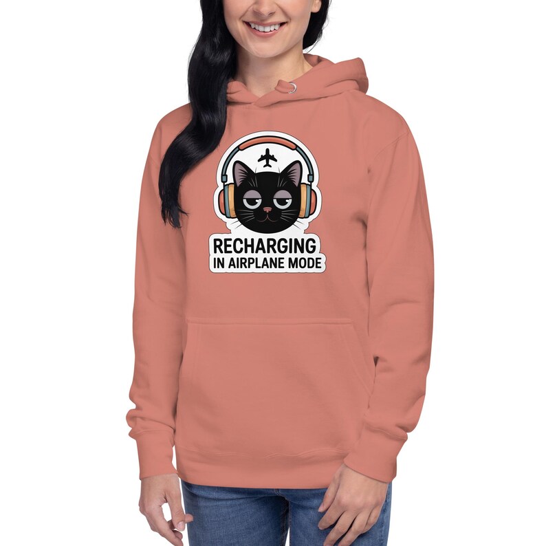 Recharging In Airplane Mode Cat Hoodie, Cozy Introvert Hoodie, Social Battery Sweatshirt