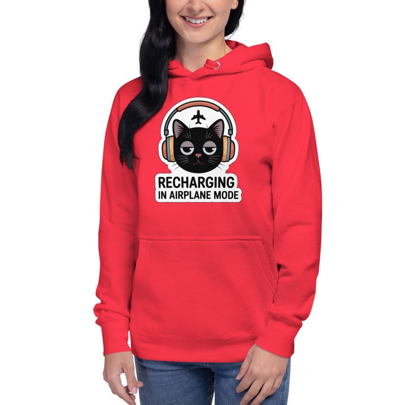Recharging In Airplane Mode Cat Hoodie, Cozy Introvert Hoodie, Social Battery Sweatshirt