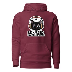 Recharging In Airplane Mode Cat Hoodie, Cozy Introvert Hoodie, Social Battery Sweatshirt