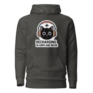 Recharging In Airplane Mode Cat Hoodie, Cozy Introvert Hoodie, Social Battery Sweatshirt