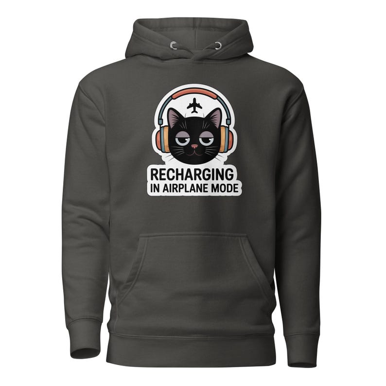 Recharging In Airplane Mode Cat Hoodie, Cozy Introvert Hoodie, Social Battery Sweatshirt
