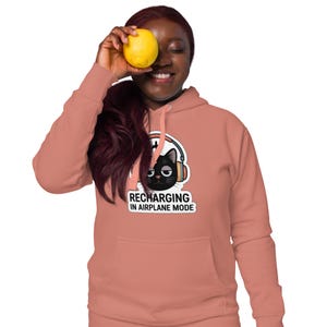 Recharging In Airplane Mode Cat Hoodie, Cozy Introvert Hoodie, Social Battery Sweatshirt