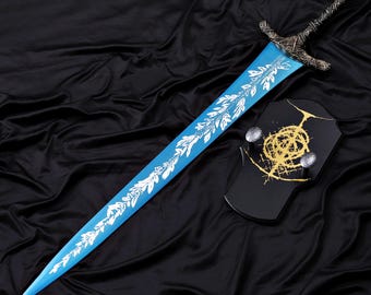 Espada de luz de luna azul brillante: hoja de exhibición de colección hecha a mano, regalo de estilo élfico para cosplay.
