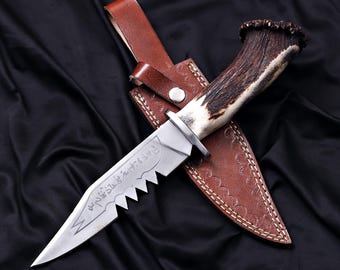 Réplica de cuchillo sobrenatural Ruby Demon, mango de asta de ciervo, con funda