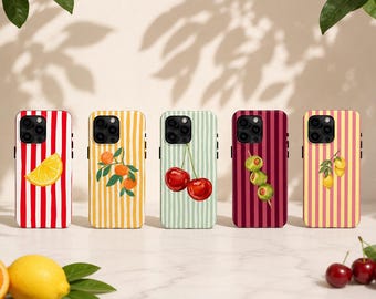 Striped Fruit iPhone Case | Cherry, Lemon, Olive Phone Cover