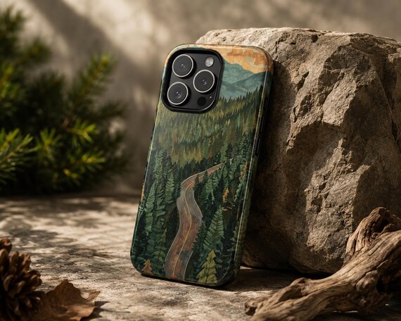 Forest Mountain Phone Case | Nature Landscape iPhone Case | Wilderness Road Phone Cover | Hiking Aesthetic Case | Tough Case
