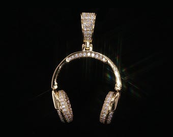 Iced Out Headphones Pendant, 1.68 Ctw Moissanite 925 Sterling Silver, DJ Music Necklace, Hip Hop Pendant, Music Lover Gift for Him