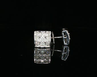 925 Sterling Silver Square Stud Earrings | 0.98ct VVS Moissanite Iced Out Invisible Set Princess Screw Back Studs | 8mm | Yellow & White
