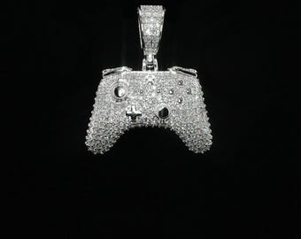 Iced Out Game Controller Pendant, 2 Ctw Moissanite 925 Sterling Silver, Gamer Necklace, Hip Hop Video Game Jewelry, Gift for Him