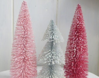Bottle brush tree, 8" White or 10" Pink or Deep Pink, Christmas, Easter Decor, Sisal tree, Glittered