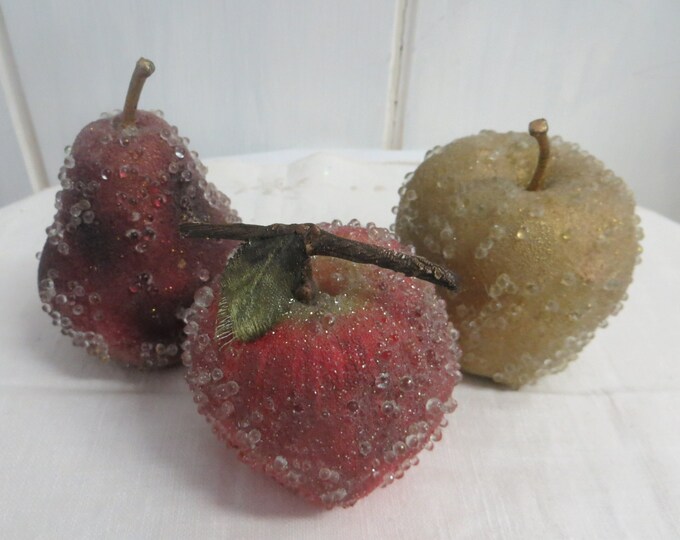 Sugared Fruits, Beaded, Apples, Pear, Artificial Fruit, Fake Faux, Home