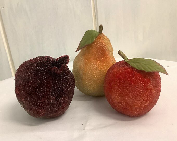 Beaded Sugared Fruits, Apple, Pear, Pomegranate, 3 4, Artificial Fruit