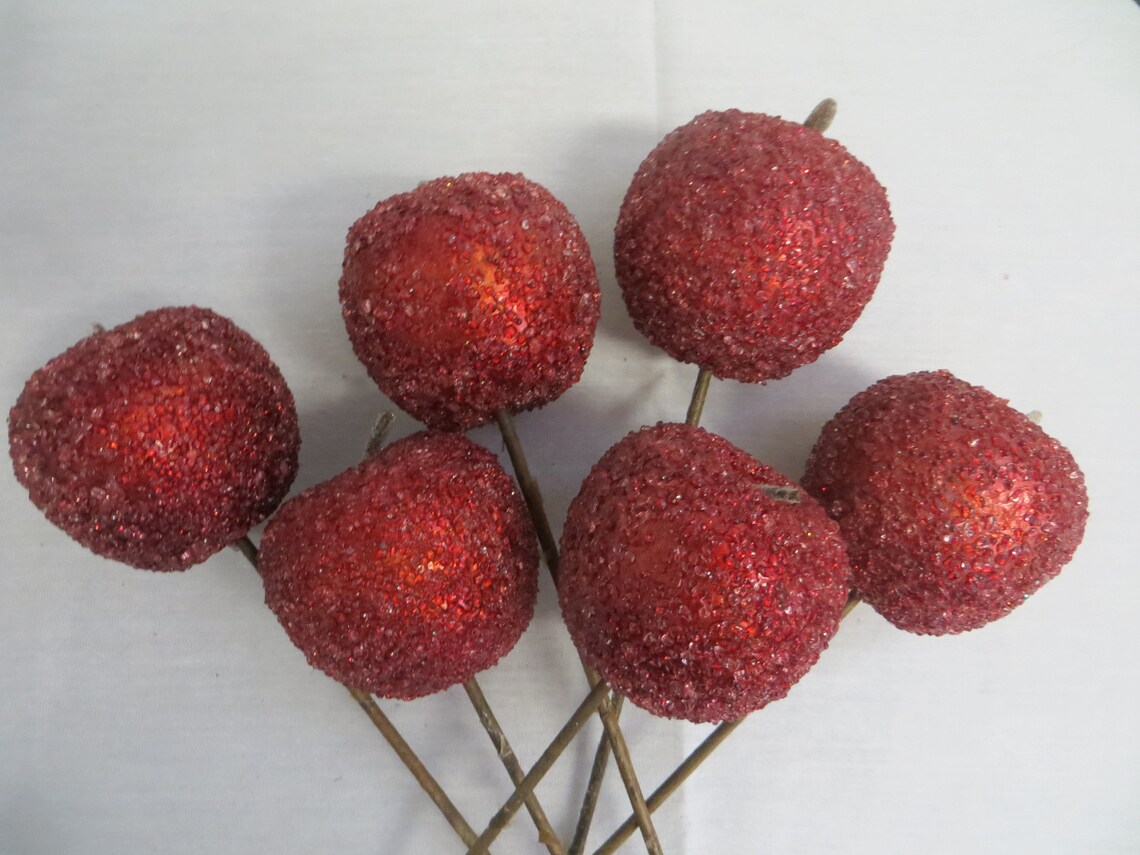 6 Red apples on a stick Beaded sugared fake artificial fruit Etsy