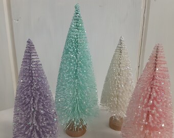 Pastel Bottle brush tree, 6," Spring Summer Decor, Choose pink, white, aqua or light purple, Sisal tree, Glittered