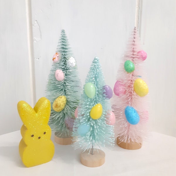 Decorated Bottle Brush Tree, 6" to 8," CHOICE of Easter Tree, Easter Spring Decor, Pastel Eggs, Speckled Eggs or Glittered eggs.