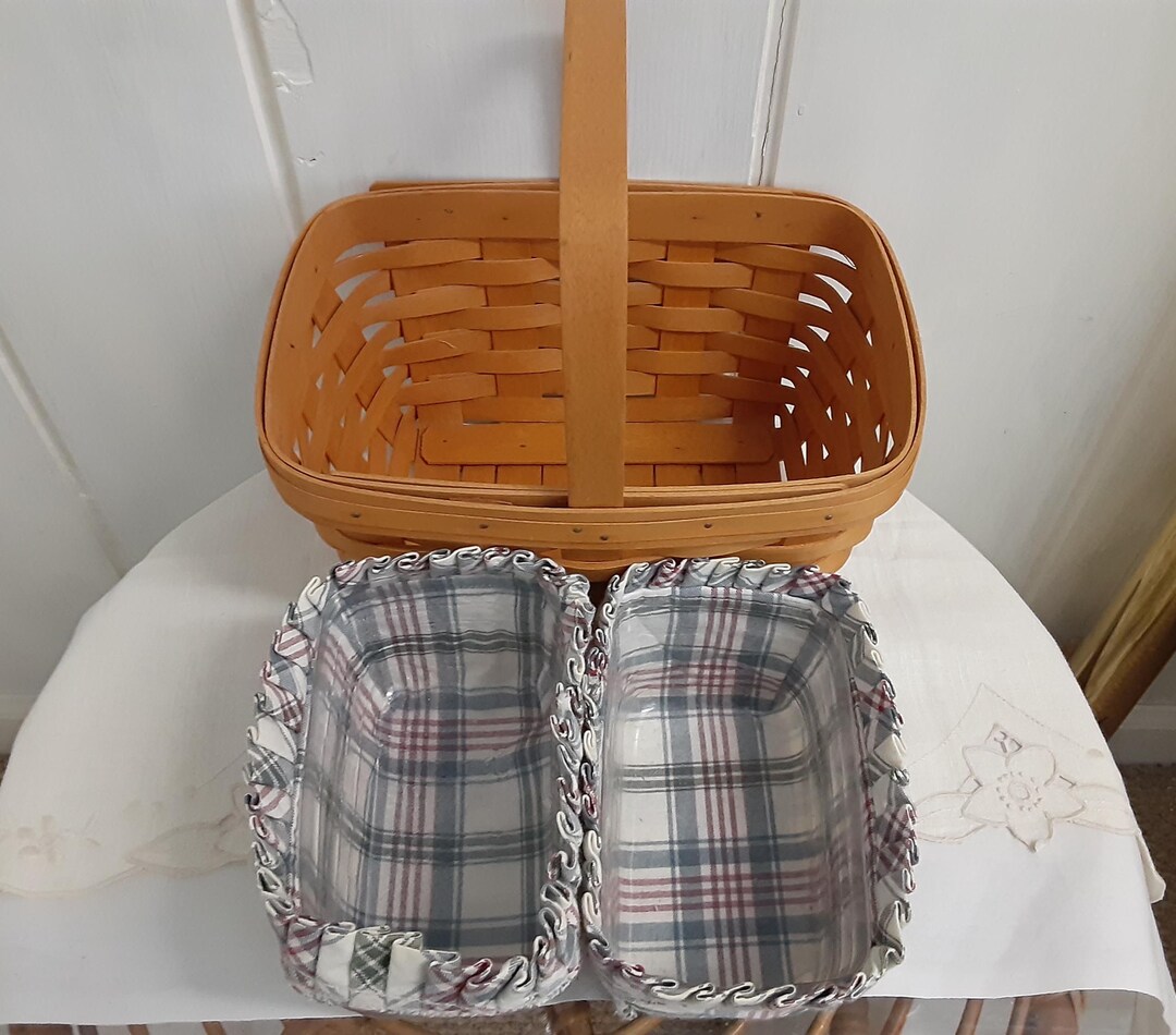Longaberger Basket, Handle, 2 Protector Inserts/2 Fabric Liners, Red ...