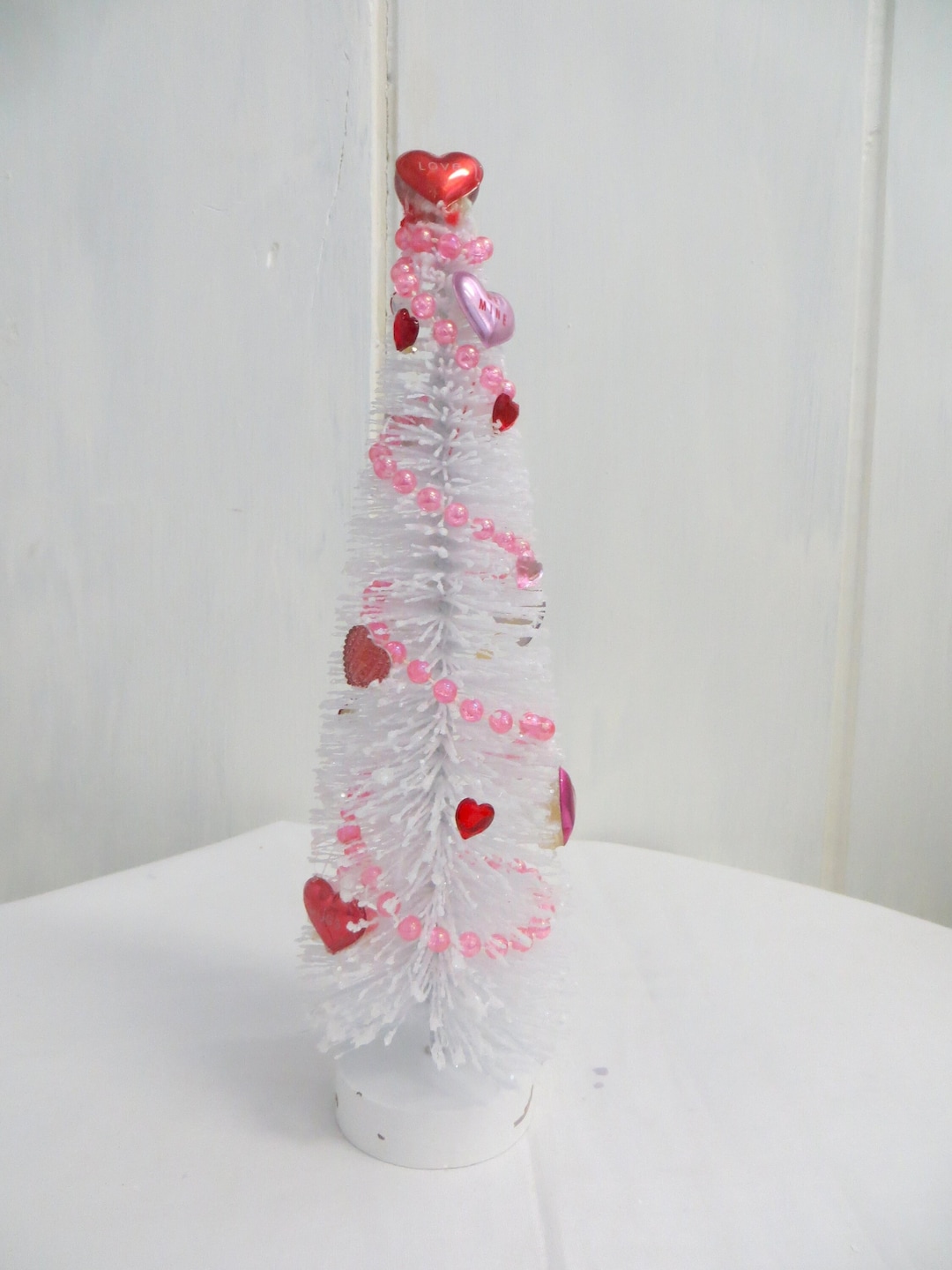 Tall White Bottle Brush Tree, Valentine's Day, 10, Decorated Pink