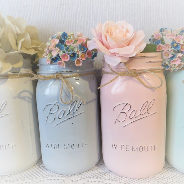 Shabby Chic Painted Mason Jar,Centerpiece,Vase Wedding,Bridal Baby Shower,Mother's Day,Hostess Gift,CHOICE of Colors,QUART Size