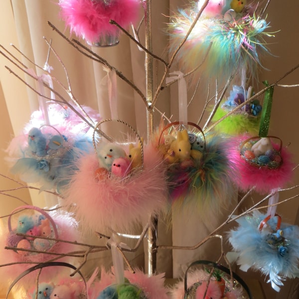 1 Easter ornament,easter decor,chick,eggs,feather tree ornament,shabby cottage,tree + display only