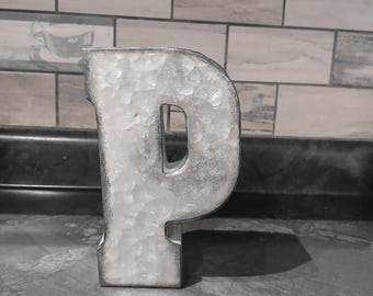 Craft Metal Letter, 7," Wall decor, Galvanized Letter, P, Tin Alphabet Word, Alpabet letter